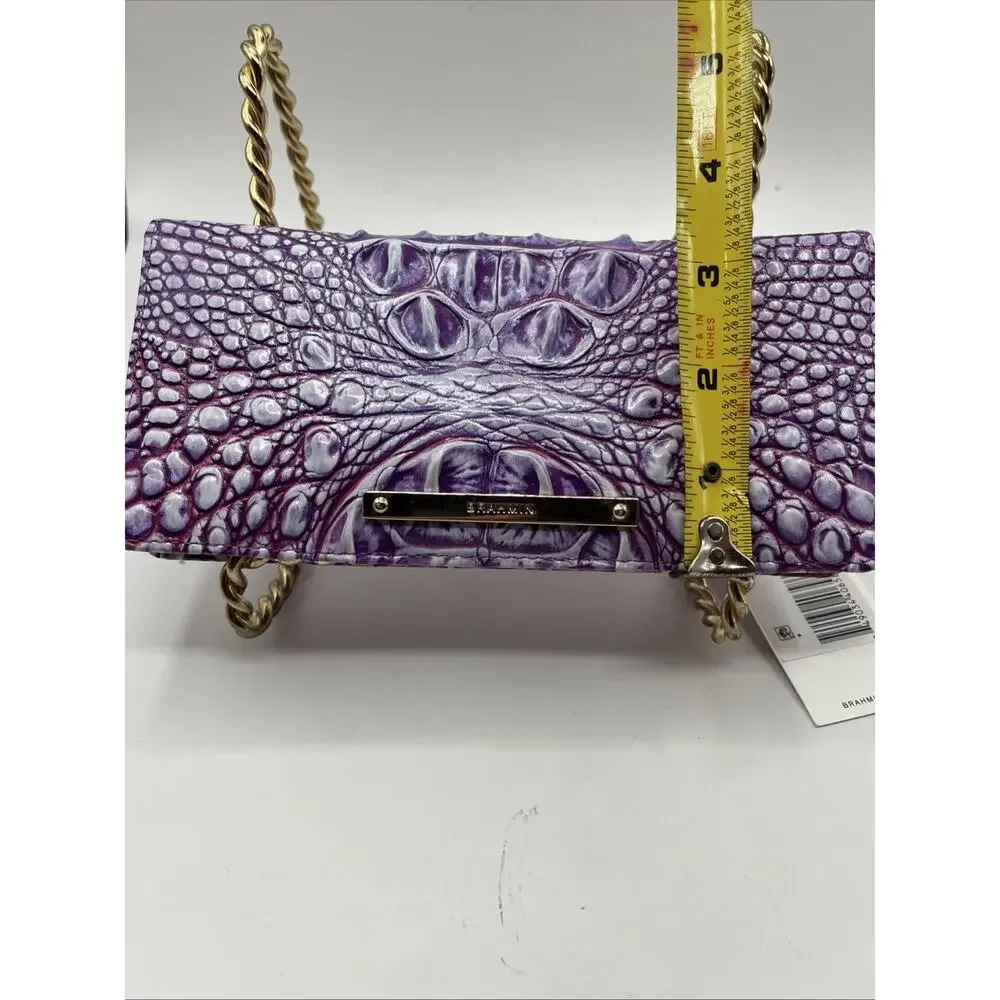 Brahmin Genuine Croc Embossed Patent Leather Bifold Violet Purple Wallet NWT